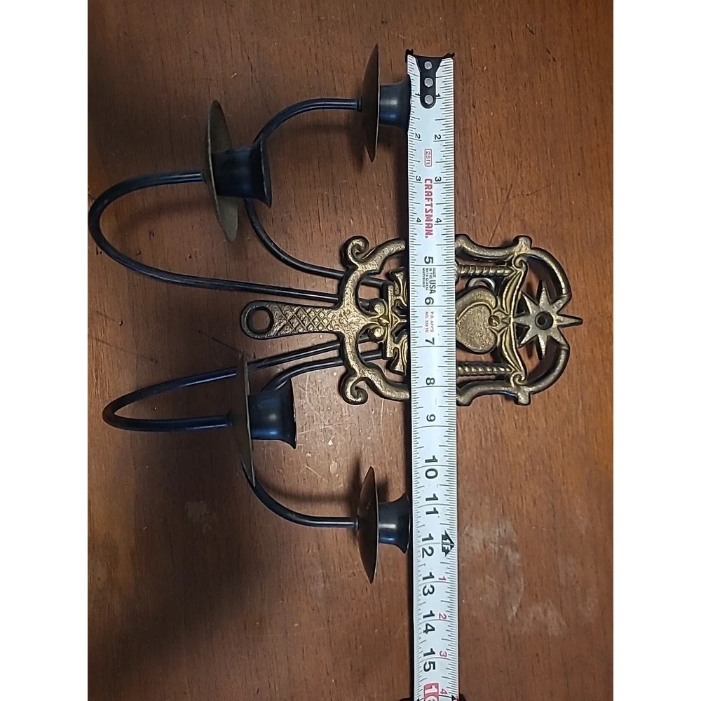 Vtg Pennsylvania Dutch Brass Trivet Wall Sconce 4 Candle Holder Unique Decor‎